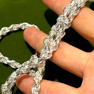 Thick 925 Sterling Silver Rope Chain Necklace 22”